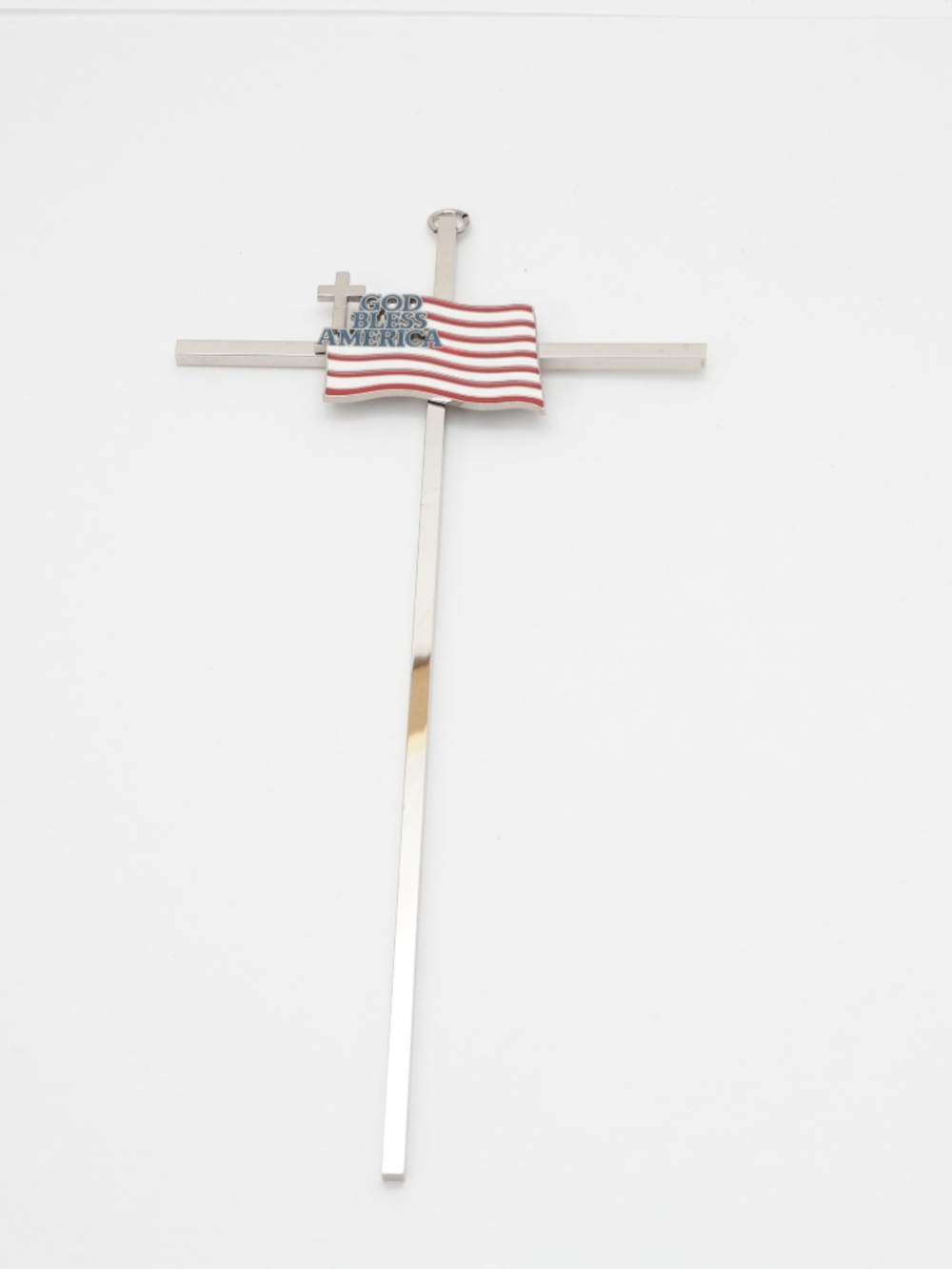 God Bless America Hanging Wall Decor Metal Cross with USA fine pewter flag 2001